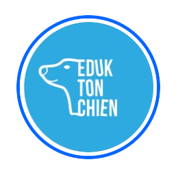 Logo Eduk ton chien : tête de chien de profil dans un cercle bleu